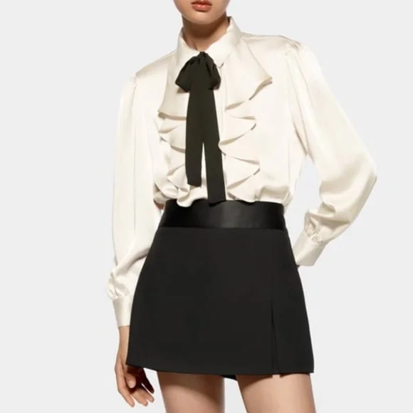 ZARA Satin Blouse with Ruffles. Neutral. XL. - Picture 1 of 9